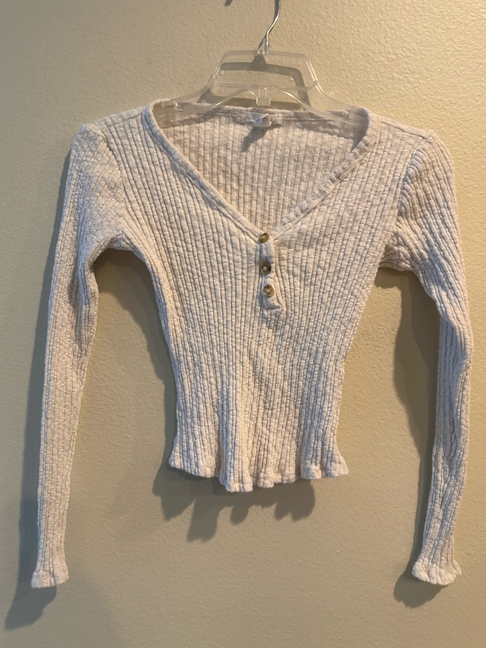 LONG SLEEVE FRONT Cropped Long Sleeve Knit TOP cream - Medium- Full Tilt
